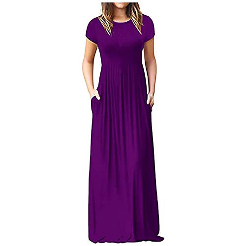 Spaghetti Maxi Dress for Women Floral-Gradient Print Short Sleeve O-Neck Long Dress Summer Elegant Casual Dress Purple