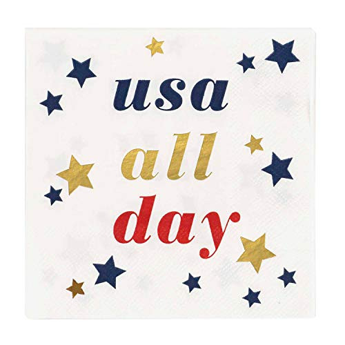 X and O Paper Goods Red White and Blue ''USA All Day'' Paper 20pc x 5.5'' 5.5'' x 5.5'' Cocktail Napkins