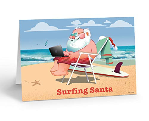 Surfing Santa Funny Beach Christmas Card - 18 Cards and 19 Envelopes