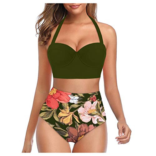 Two Piece Swimsuit Ulanda Women Vintage Swimsuit Two Piece Retro Halter Ruched High Waist Bikini Green