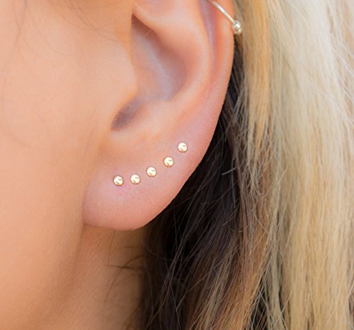 Tiny Dot Stud Earring Multiple piercing Round Ear Jewelry 14k Gold Filled