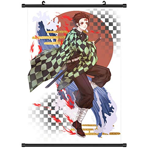 Demon Slayer Poster Anime Kimetsu no Yaiba Poster Fabric 3D Tanjiro Nezuko Giyuu Zenitsu Shinobu Wall Scroll Poster -G60 * 90cm-