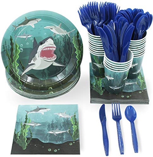 Juvale Shark Party Supplies Serves 24 Includes Plates, Knives, Spoons, Forks, Cups and Napkins. Perfect Shark Birthday Party Pack for Kids Ocean, Nautical and Shark Themed Parties Juvale Shark Party Supplies Serves 24 Includes Plates, Knives, Spoons, Forks, Cups and Napkins. Perfect Shark Birthday Party Pack for Kids Ocean, Nautical and Shark Themed Parties