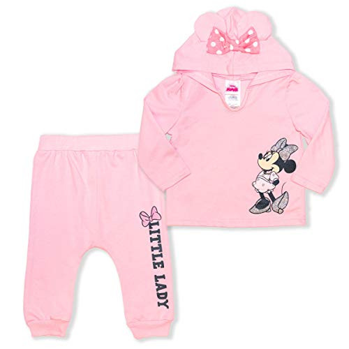 Disney Girl's 2-Piece Minnie Mouse Pullover Hoodie with Bow and Jogger Set Grey-Pink Size 2T
