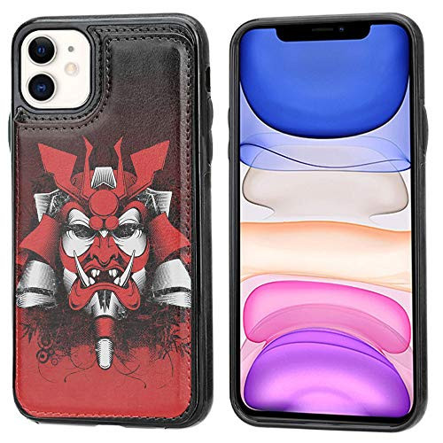 for iPhone 12 Wallet Case iPhone 12 -6.1"- Practical Magnetic Closure Wallet Kickstand Cover Case - Samurai Mask R