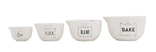 Creative Co-op White & Black Stoneware Eat, Cook, Blend, Bake Measuring Cups, White