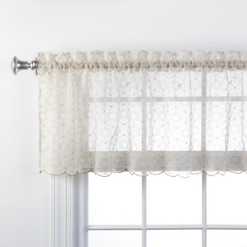 Stylemaster Home Products Renaissance Home Fashion Serena Embroidered Sheer Scalloped Valance 56 by 17-Inch Beige