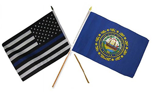 K's Novelties 12x18 12"x18" Wholesale 2 Flag Combo USA Police Blue  and  New Hampshire State Stick Flag