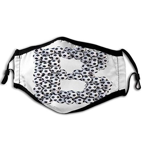 Windproof Activated Carbon maskLetter BSoccer Themed Letter Monochrome Classical Balls Pattern Sports Themed DesignBlack And WhitePrinted Facial decorations for Unisex adult Seniors