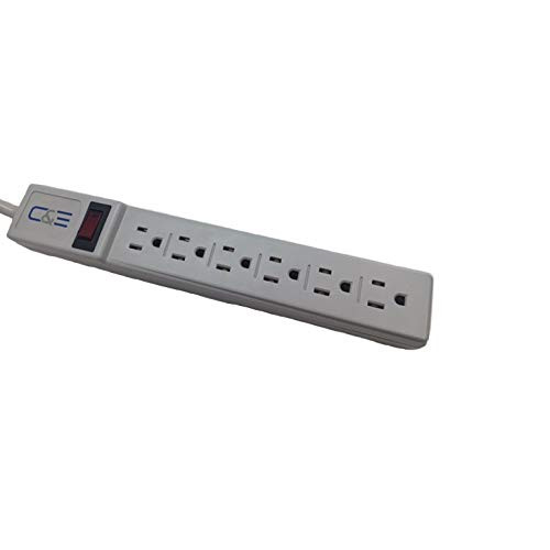 15 Feet Surge Protector, Flat Rotating Plug, 6 Outlet, Horizontal Outlets, Plastic, Power Cord, Gray