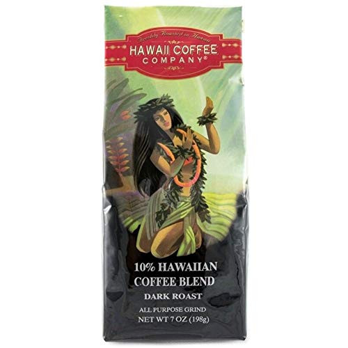 Hawaii Coffee Company Dark Roast Coffee 10 percent Hawaiian Blend - Ground 7 Ounce Bag