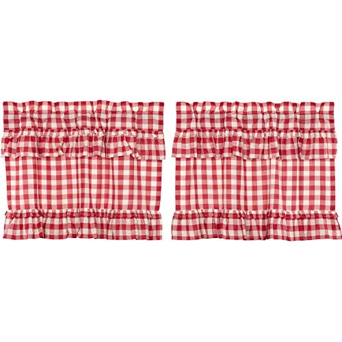 VHC Brands Farmhouse Kitchen Curtains Annie Rod Pocket Cotton Hanging Loops Buffalo Check 24x36 Tier Pair Red Country VHC Brands Farmhouse Kitchen Curtains Annie Rod Pocket Cotton Hanging Loops Buffalo Check 24x36 Tier Pair Red Country