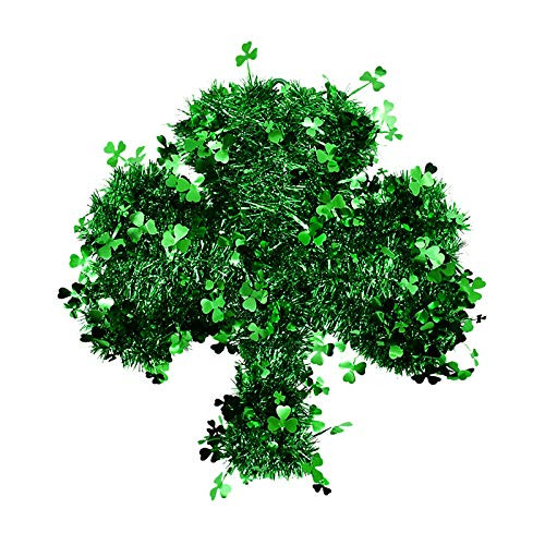 Choosebuy St. Patricks Day Shamrock Wreath for Front Door Decorations St. Patricks Day Green Tinsel Wire Garland Irish Hanging Home Wall Decor Party Accessories -B-