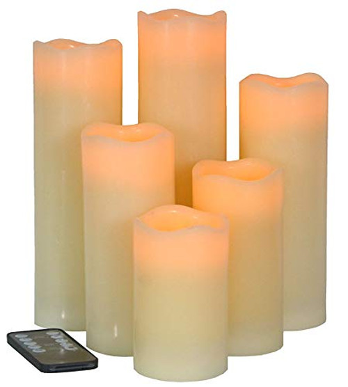Flameless Candles LED Votive Candle Light Set of 6 (3" 4" 5" 6" 7" 8" x D 3") Flickering Electric Candles aa Battery Operated, Real Wax Moving Wick LED Pillar Candle Sets with Remote Control and Timer Flameless Candles LED Votive Candle Light Set of 6 (3" 4" 5" 6" 7" 8" x D 3") Flickering Electric Candles aa Battery Operated, Real Wax Moving Wick LED Pillar Candle Sets with Remote Control and Timer