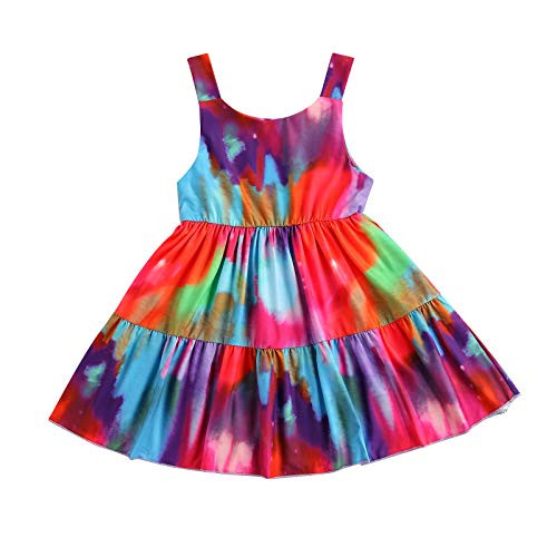 HUIJZG Toddler Little Girl 's Summer Sleeveless Dress A-line Princess Dress Holiday Dress Beach Sundress -18Tie dye 6 Years-