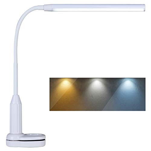 Psiven LED Desk Lamp, Clamp on Desk Light, Eye-Caring Gooseneck Clip on Light, 3 Color Modes, Stepless Dimming - Highly Adjustable Clamp Task Lamp/Table Lamp for Reading, Sewing, Drafting, Office