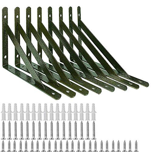 Origa 8 Pack Heavy Duty Shelf Brackets 9.8 x 6.3 inch Floating Shelves Gunmetal Triangle Shelf Brackets 90 Degree Angle Wall Mounted Shelf Supporter Corner Bracket with Screw