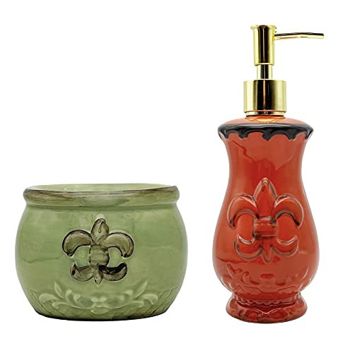 Tuscany Fleur De Lis Hand Painted Scouring Brillo Pad Holder with Soap Dispenser 82088-89 by ACK