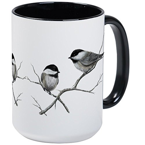 CafePress Bird Mug 15oz Coffee Mug - Microwave and Dishwasher Safe - Chickadee Song Bird White-Black Inside