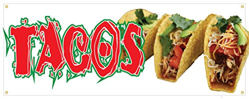 Tacos Banner Mexican Food Pork Chicken Concession Stand Sign 18x48