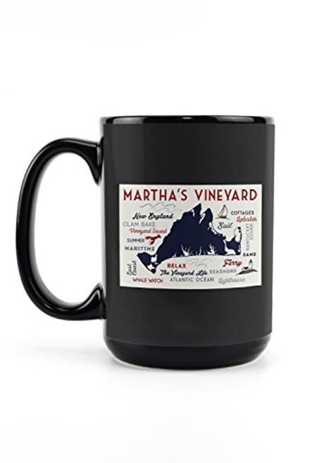 Lantern Press Martha's Vineyard Massachusetts Typography and Icons -15oz Black Ceramic Mug Dishwasher and Microwave Safe- Lantern Press Martha's Vineyard Massachusetts Typography and Icons -15oz Black Ceramic Mug Dishwasher and Microwave Safe-