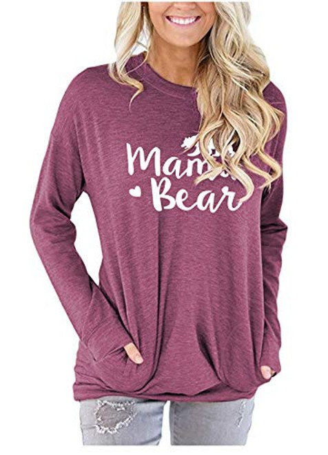 onlypuff Wine Red Mama Bear Shirts for Women Pocket T Shirt Loose Tunic Tops L onlypuff Wine Red Mama Bear Shirts for Women Pocket T Shirt Loose Tunic Tops L
