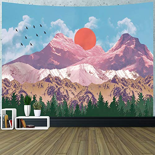 GUIFIER Mountain Tapestry Wall Decor Nature Forest Tree Landscape Tapestry Sunset Tapestries Wall Hanging for Bedroom Living Room Dorm - 92.5" L x 70.9" W