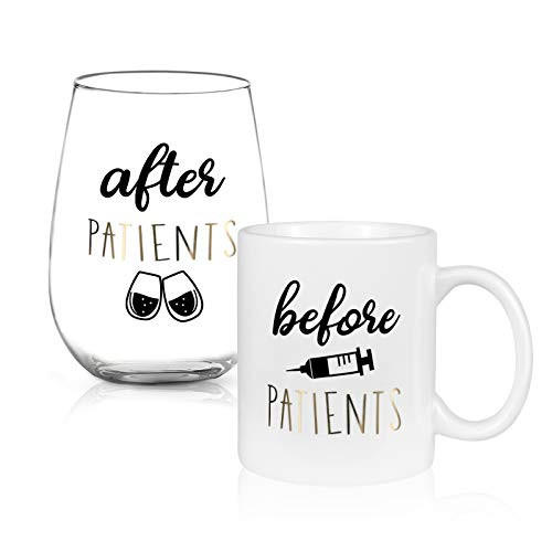 Funny Coffee Mug and Stemless Wine Glass Set Before Patients After Patients - Unique Gift Idea for Dentist Dental Medical Hygienist Doctor Physician Nurse - Perfect Graduation Gifts Funny Coffee Mug and Stemless Wine Glass Set Before Patients After Patients - Unique Gift Idea for Dentist Dental Medical Hygienist Doctor Physician Nurse - Perfect Graduation Gifts