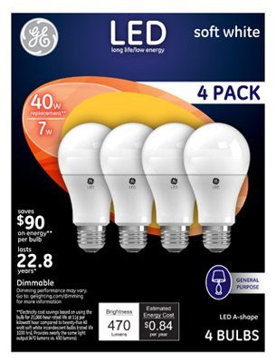 G E Lighting 4 Packs GE 4PK 7W WHT A19 Bulb