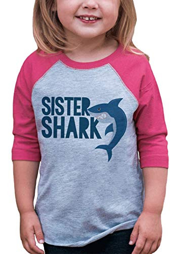 7 ate 9 Apparel Girl's Sister Shark Pink Baseball Tee Youth Medium