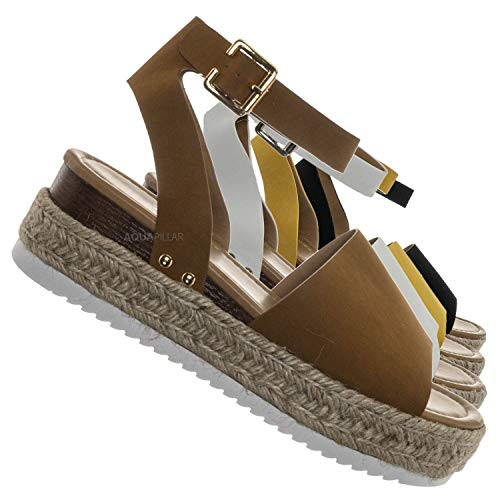 Aquapillar Strappy Espadrille Flatform - Jute Braid Platform Sandal Tan Brown