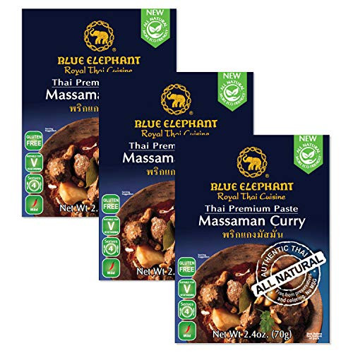 Blue Elephant Royal Thai Cuisine Massaman Curry Thai Premium Curry Paste Spice Packet 2.4oz -Pack of 3-