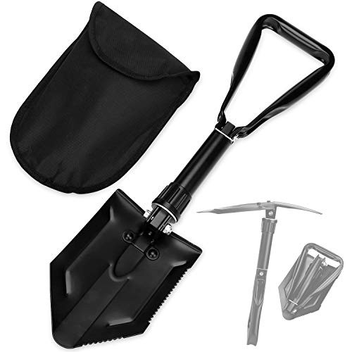 SINSEN Survival Shovel Folding Survival Shovel w/Pick, Heavy Duty Carbon Steel Military Style Entrenching Tool for Off Road, Camping, Gardening, Beach, Digging Dirt, Sand, Mud & Snow, Car Emergency