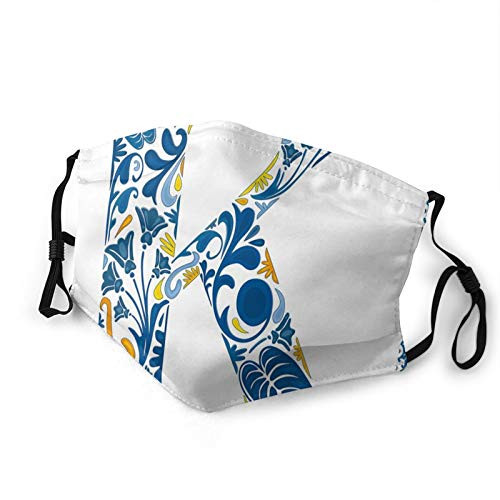 Women Men Boys GirlsAbstract Artistic Leaves And Blooms And Capital Initial K Ornate AlphabetHalf Face Mouth Mask Breathable Mouth Muffle For Travel Outdoor-M-