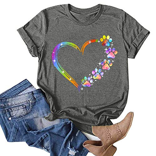 YSLMNOR Heart Shaped Printing T-Shirt for Womens Short Sleeves O Neck Tops Summer Basic Pullover Gray YSLMNOR Heart Shaped Printing T-Shirt for Womens Short Sleeves O Neck Tops Summer Basic Pullover Gray