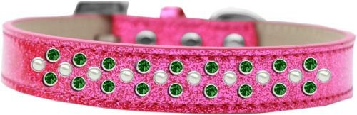 Unconditional Love Sprinkles Ice Cream Pearl  and  Emerald Green Crystals Dog Collar44- Pink - Size 14