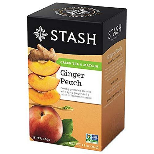 Stash Tea Company Premium Ginger Peach Green Tea with Matcha 18 Tea Bags 1.2 oz -36 g- - 2pcs