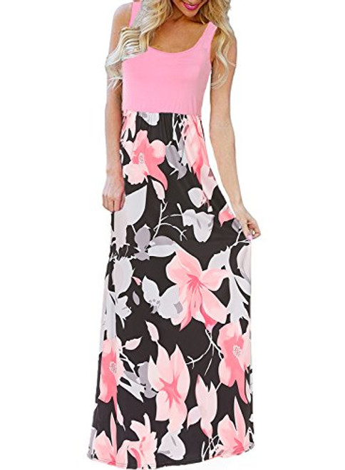 Bluetime Women's Summer Boho Sleeveless Floral Print Tank Long Maxi Dress -Pink XXXL- Bluetime Women's Summer Boho Sleeveless Floral Print Tank Long Maxi Dress -Pink XXXL-