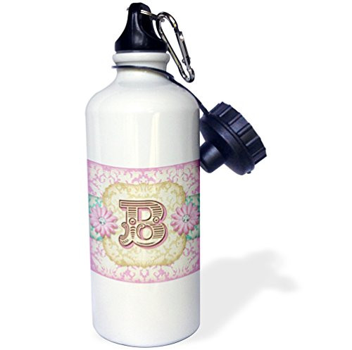 3dRose "Regal Pastel Mod Damask Monogram Initial B" Sports Water Bottle 21 oz White