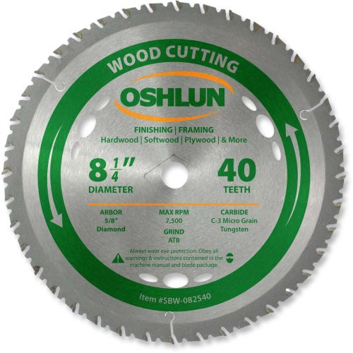 Oshlun SBW-082540 8-1-4-Inch 40 Tooth ATB Finishing and Framing Saw Blade with 5-8-Inch Arbor -Diamond Knockout-