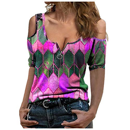 AODONG Tops for Women Sexy Casual Womens Short Sleeve TopsWomens Loose T-Shirts Casual Printing Short Sleeves O-Neck Blouse Tops Pink
