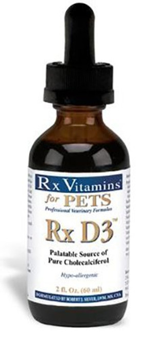 Rx Vitamins for Pets Rx D3 - Palatable Cholecalciferol - Hypoallergenic - Veterinary Formula - 2 fl. oz. Rx Vitamins for Pets Rx D3 - Palatable Cholecalciferol - Hypoallergenic - Veterinary Formula - 2 fl. oz.