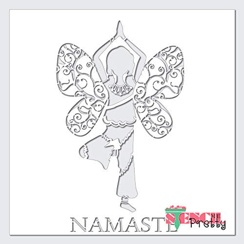 Namaste Girl with Butterfly Wings Yoga Stencil Best Vinyl Large Stencils for Painting on Wood Canvas Wall etc.-M -10" x 17"- Ultra Thick Exhibit Grade White Color Material