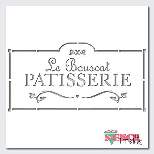 French Patisserie Stencil Best Vinyl Large Stencils for Painting on Wood Canvas Wall etc.-L -19" x 9.5"- Ultra Thick Exhibit Grade White Color Material