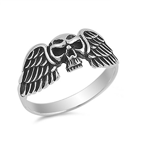 CloseoutWarehouse Sterling Silver Evil Wings Skull Ring Size 7