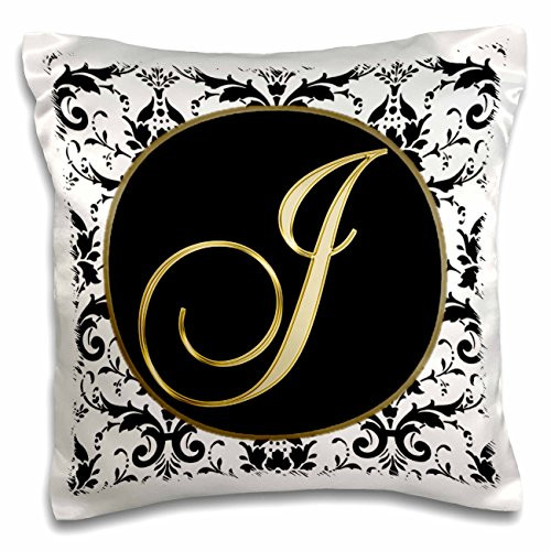 3dRose Image of The Script Letter K in Black White and Gold Pillow Case 16 x 16
