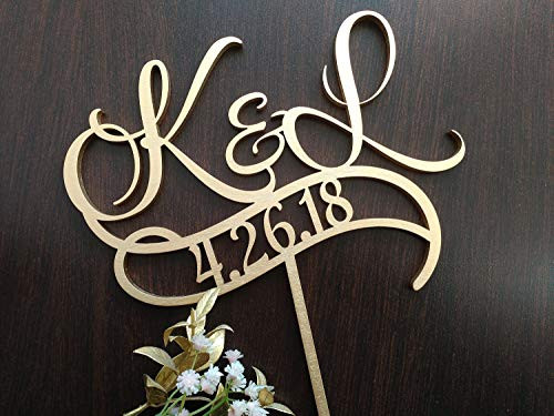 Initial Cake Topper K Wedding cake topper L Letter K cake topper wood rustic wedding cake topper gold Monogram cake topper date Custom cake
