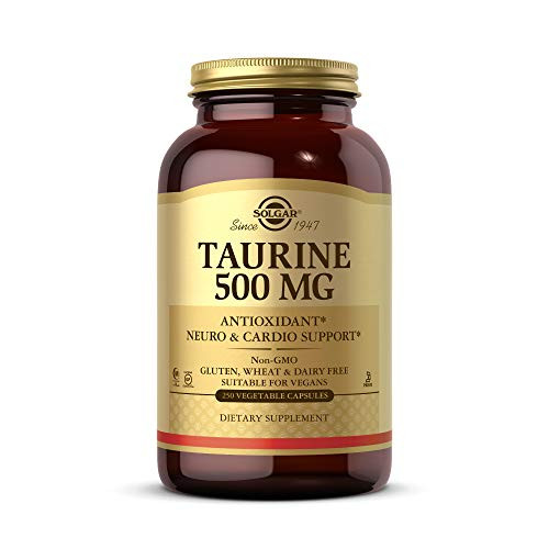 Solgar Taurine 500 mg 250 Vegetable Capsules - Antioxidant - Brain and Heart Health - Amino Acid - Vegan Gluten Free Dairy Free Kosher Halal - 250 Servings Solgar Taurine 500 mg 250 Vegetable Capsules - Antioxidant - Brain and Heart Health - Amino Acid - Vegan Gluten Free Dairy Free Kosher Halal - 250 Servings