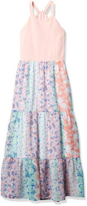 Speechless Girls' Short Sleeve Maxi Dress Peach-Multi 7