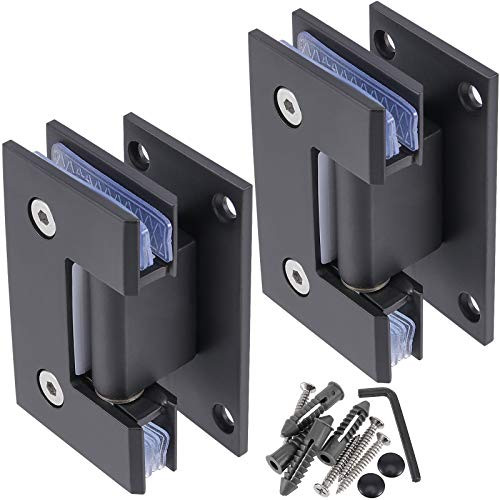 ZEONHAK 2 PCS Stainless Steel Glass Door Hinges Shower Door Hinges with Mounting Hardware for Cabinet Bathroom Office Showcase 90 Degree Opening and Closing Black